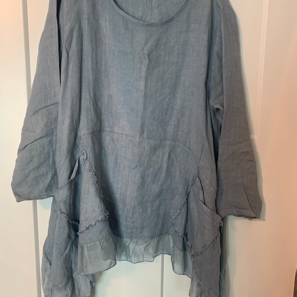 Women's Blue Top one size fits all made in Italy linen